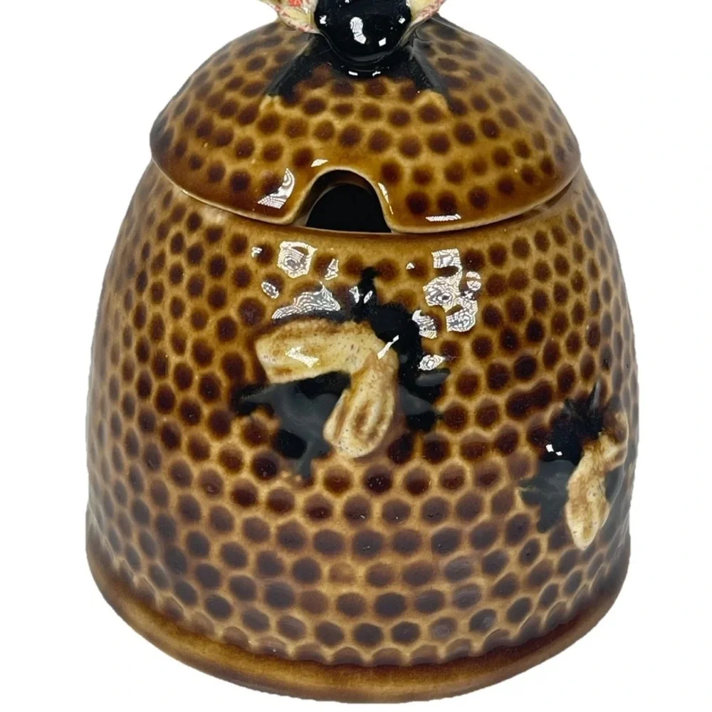 Vintage Arnel’s 1970s ceramic honey jar 2 piece bee top kitchen‎ honey comb jar